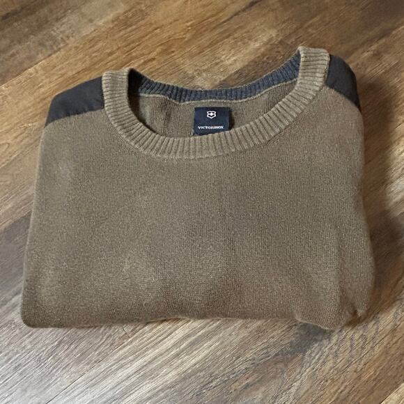 Victorinox Army Brownish Green Men's Elbow Patch Long Sleeve Sweater Size Large - Picture 1 of 11